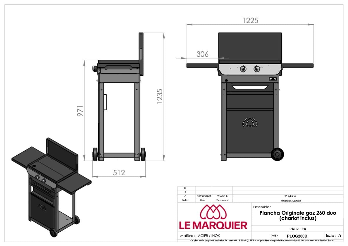 Piastra Liscia A Gas 260 Original Duo Edition Carrello E Coperchio Inclusi