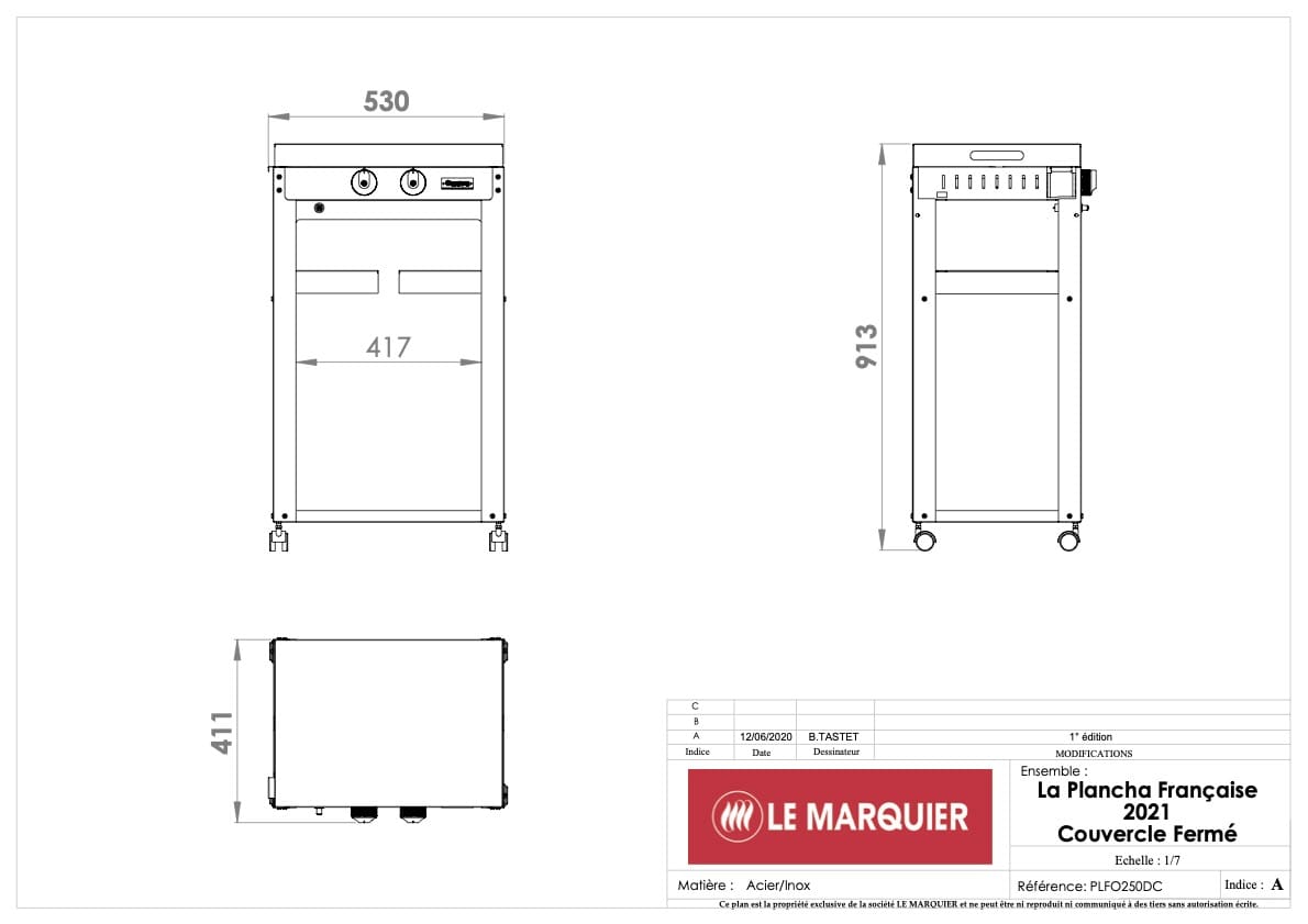 Piastra Liscia A Gas La Plancha Francaise 250 Duo Edition, Carrello E Coperchio Inclusi