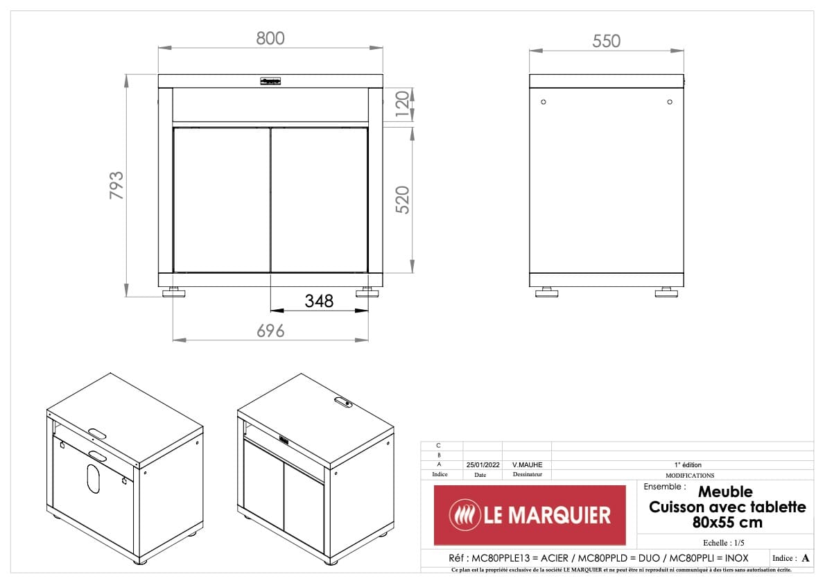 Le Marquier Mobile per Cucina Esterna Finitura Top in Acciaio Inox