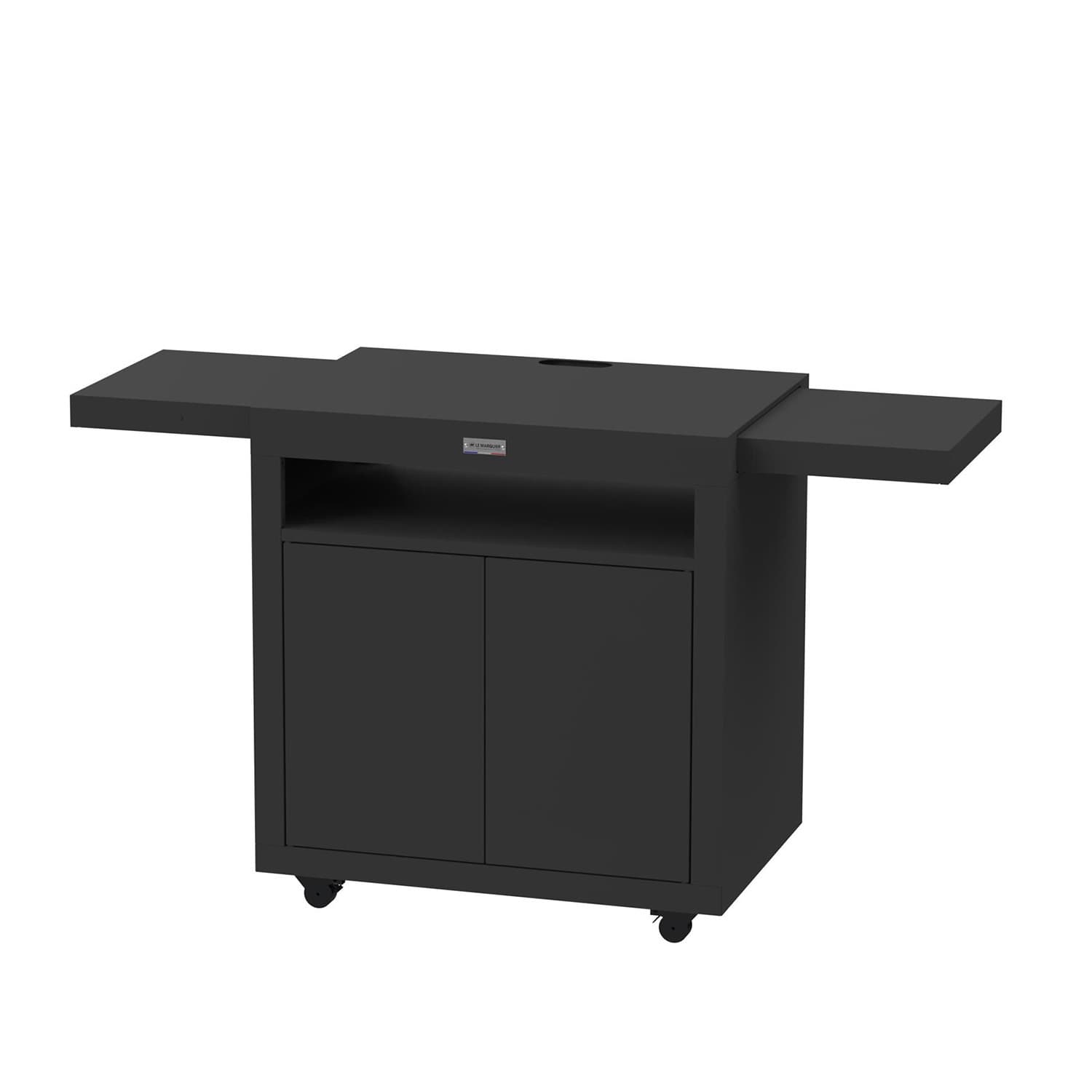 Carrello cucina nero con ripiani laterali push and pull