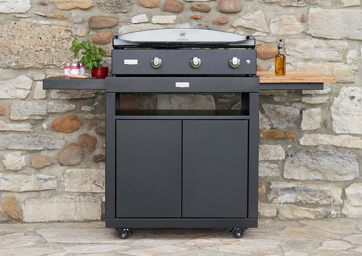 Carrello cucina nero con ripiani laterali push and pull